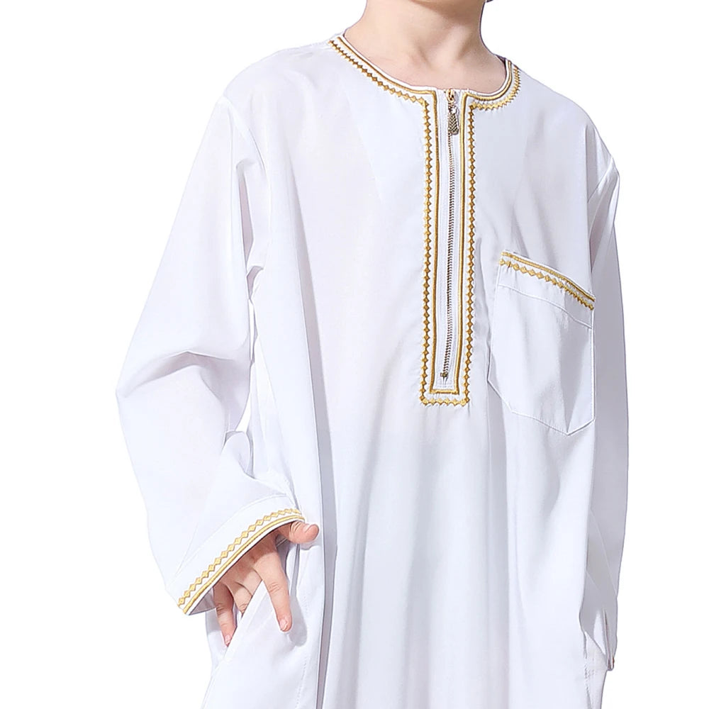 Muslim Saudi Arab Boys Robe Dishdasha Kids Abaya Kaftan Prayer Islam Clothing Long Sleeve Thobe Middle East Teenage Dress Dubai