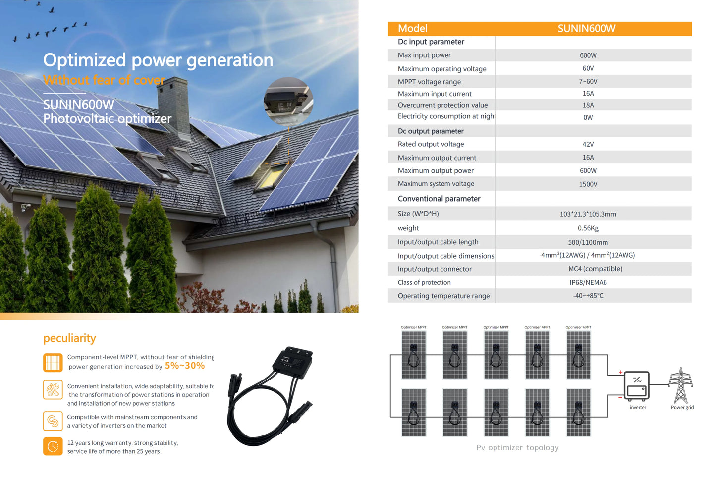 Solar Panel Photovoltaic Optimizer Smart 600w Solar panel MPPT voltage stabilizer to increase productivity photovoltaic connecto