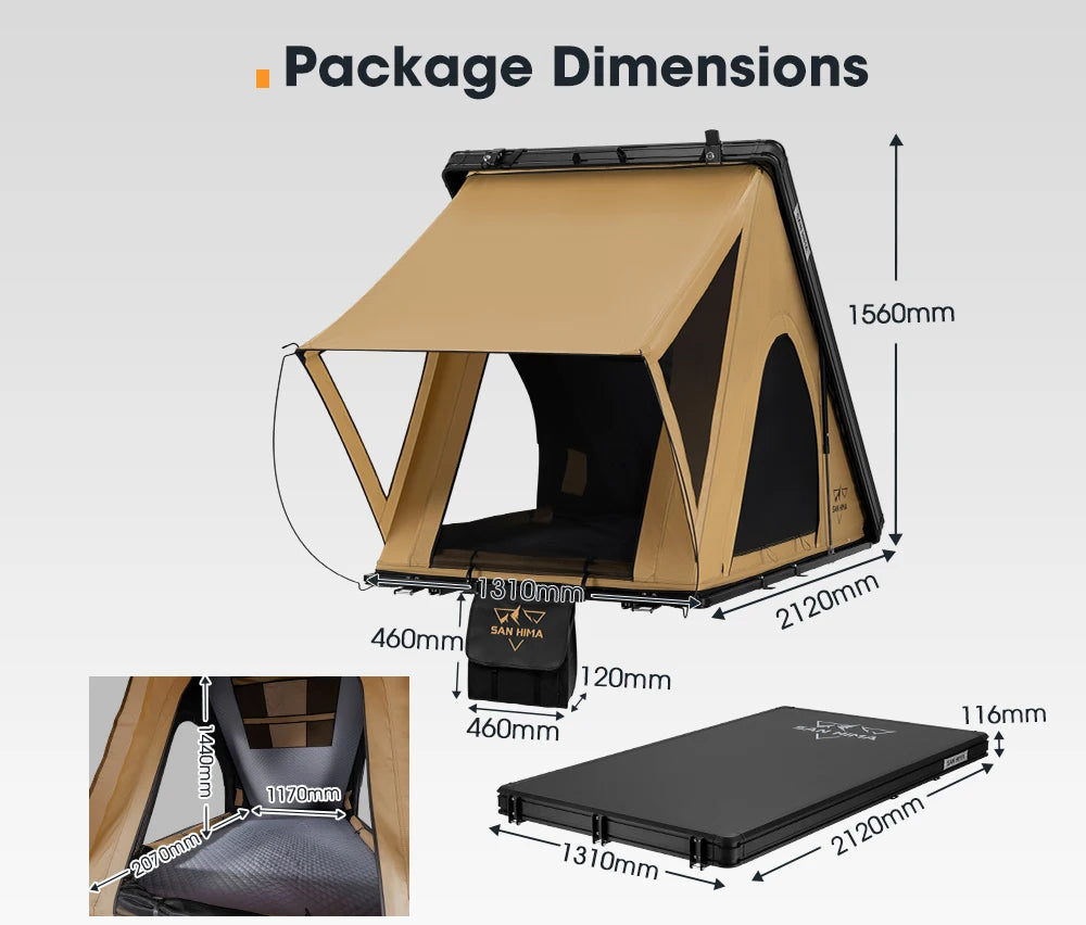 For SAN HIMA Waterproof Slimline Aluminum Pop-Up Roof Tent Car Rooftop Tent Hardshell In-built Led Light Bar For 4x4 4WD Camping
