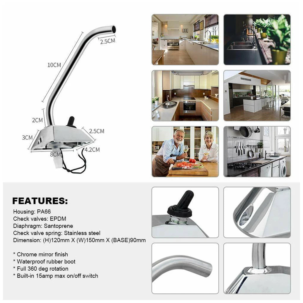360  Spin Faucet Tap And  Switch 12V DC Electric Water Pump Faucet Tap Switch Faucet Tap