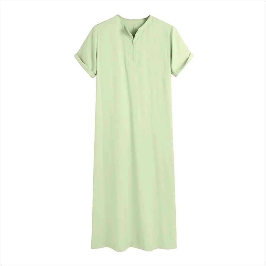 New 2025 Men Islamic Arabic Kaftan Vintage Solid Short Sleeve Loose Retro Robes Abaya Dubai Middle East Muslim Clothing S-5XL
