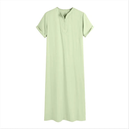 New 2025 Men Islamic Arabic Kaftan Vintage Solid Short Sleeve Loose Retro Robes Abaya Dubai Middle East Muslim Clothing S-5XL