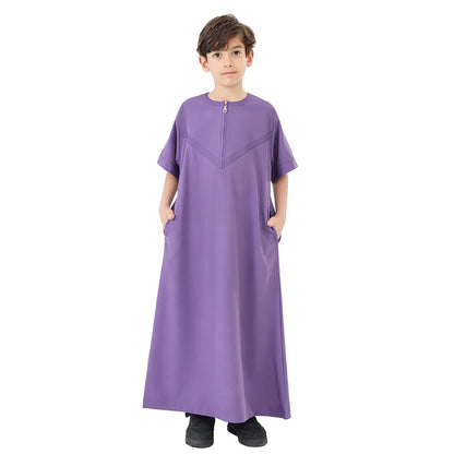 Muslim Saudi Kids Boys Dishdasha Long Sleeve Robe Thobe Dubai Islamic Abaya Middle East Arab Clothing Child Dress Kaftan Caftans