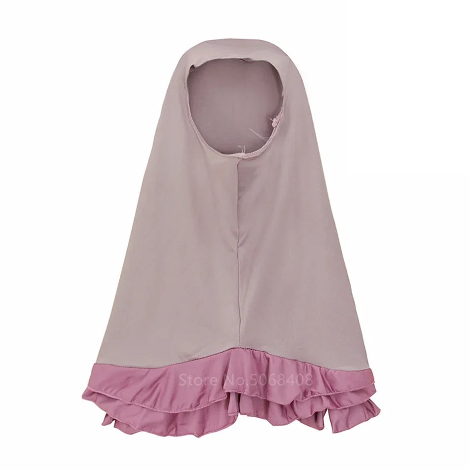 Muslim traditional clothing Islamic robe kids baby girls richer Saudi Arab Dubai solid abaya kaftan with ruffle bow hijab dress