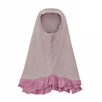 Muslim traditional clothing Islamic robe kids baby girls richer Saudi Arab Dubai solid abaya kaftan with ruffle bow hijab dress