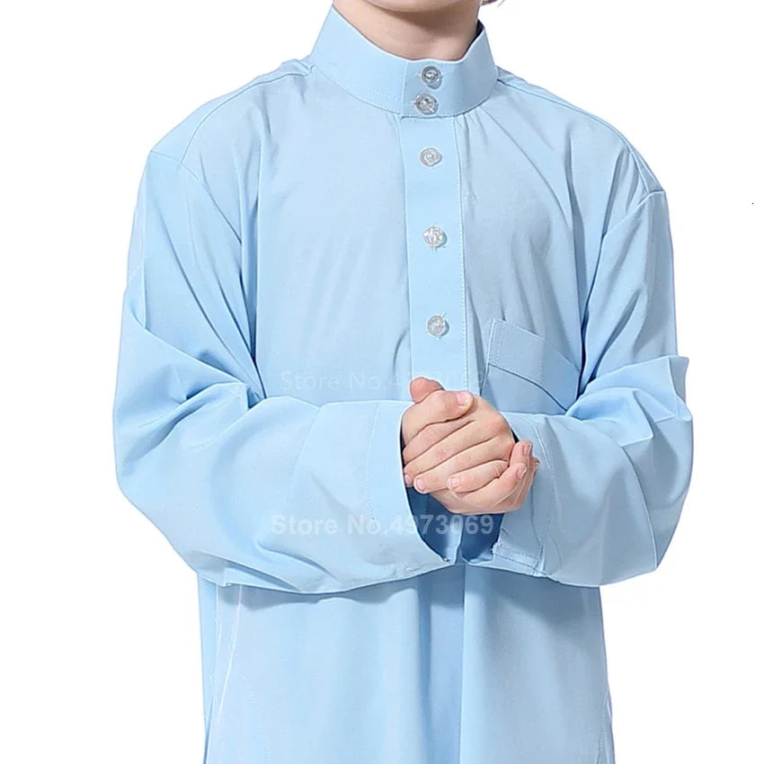 Muslim Robe Teenager Kids Saudi Arabia Pakistan Boy Thobe Middle East Full Sleeve Jubba Islamic Clothing Men Party Thobe Kaftan