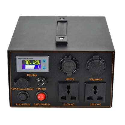 12V Lithium Battery Inverter AC220V 500W Rechargeable Battery Solar Energy Storage Backup Outdoor Battery Pack Sine Wave 50~60HZ
