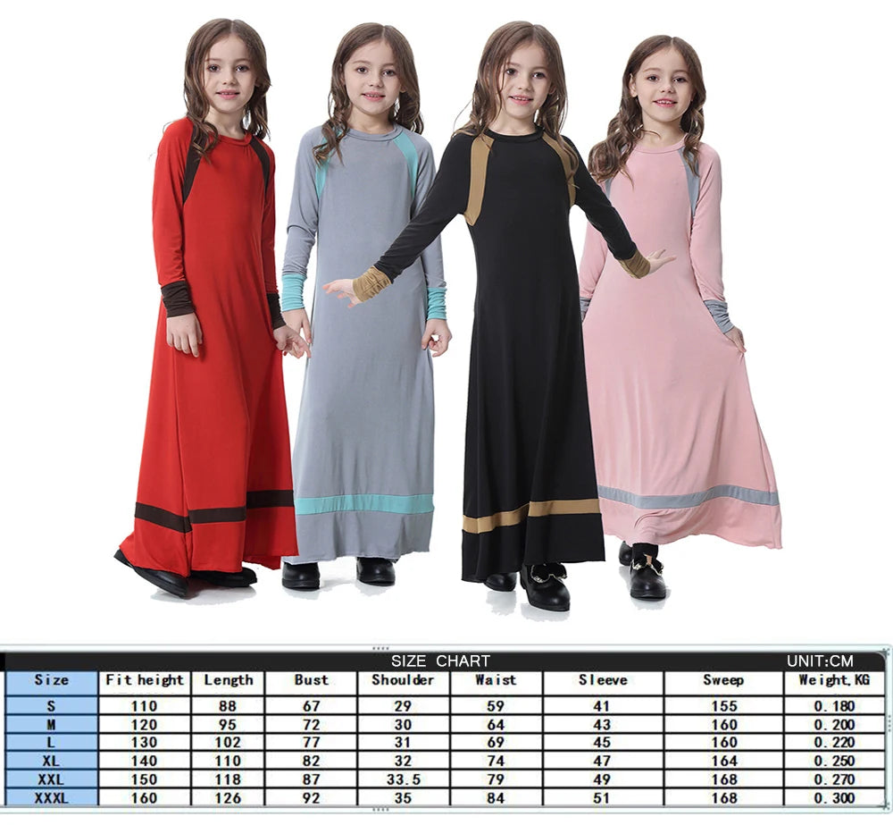 New Middle East Arab Dubai Children Ramadan Kaftan Robe Girls Long Sleeve Dress Kids Muslim Abaya Dress Islamic Party Clothing