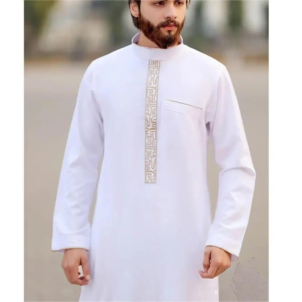 New 2025 Men Arab Muslim Fashion Islamic Clothing Men Embroidered Jubba Thobes Homme Moroccan Kaftan Eid Prayer Long Robe Dress