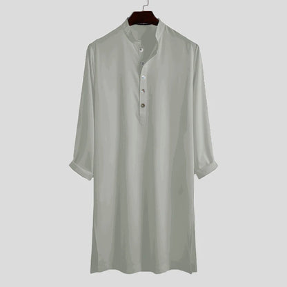 INCERUN Men Muslim Shirt Stand Collar Long Sleeve Islamic Arab Kaftan Solid Color Streetwear Casual Long Shirts Men Clothing 5XL