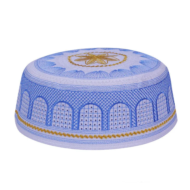 Saudi High-Quality Arabia Style Islamic Round Cap Embroidery Hat Muslim Men Headwear Abaya Prayer Caps Headscarf Clothing Turban