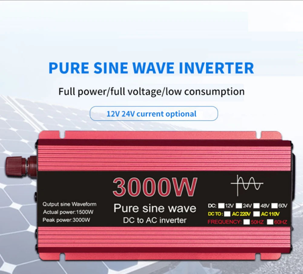 Pure Sine Wave Inverter DC 12V/24V To AC 110V/220V 1000W 1600W 2000W 2200W Portable Power Bank Converter Solar Inverter
