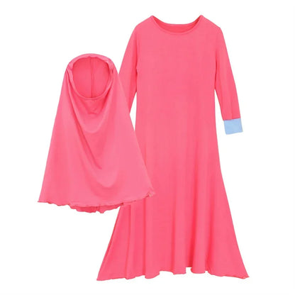 Muslim Islamic Baby Girls Ramadan Abaya With Hijab Full Length Robe Burka Maxi Little Kids Kaftan Girls Prayer Dresses Gowns