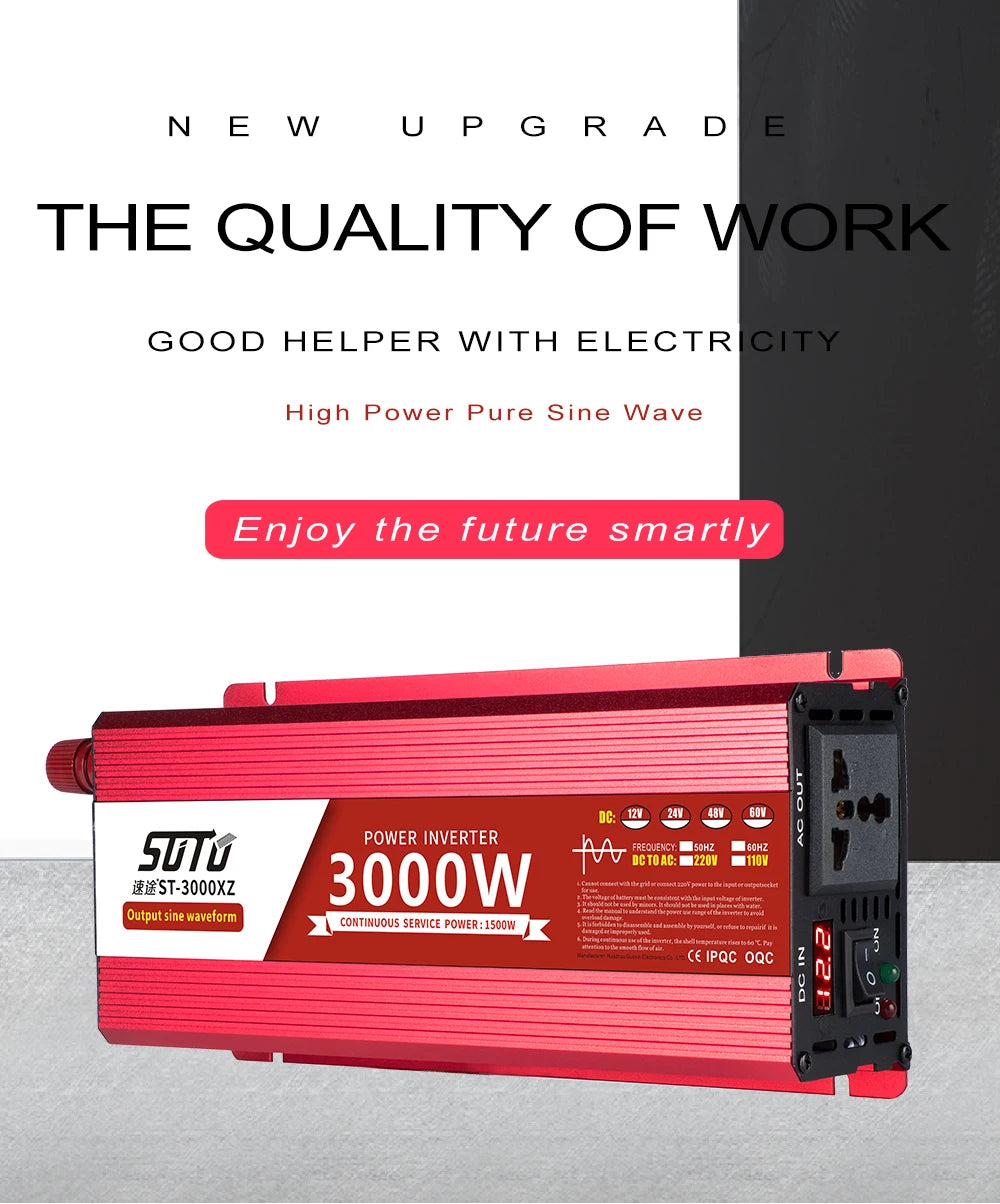 pure sine wave inverter 12V to 220V 1600W 2200W 3000W 4000W DC to AC voltage converter 12 220 mini-car power supply
