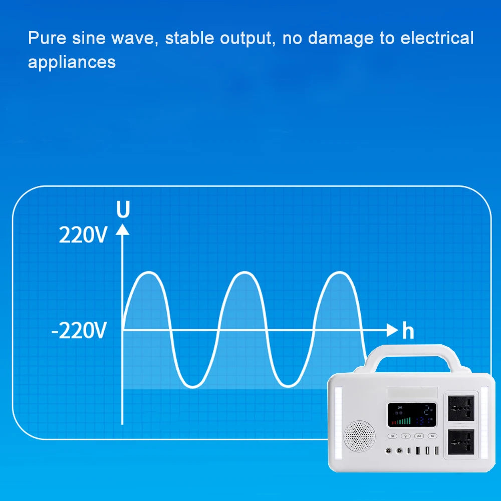 Portable Power Station 300W Solar Generator 110V 220V Outdoor Emergency Energy Charging Station Pure Sine Wave for Camping Home