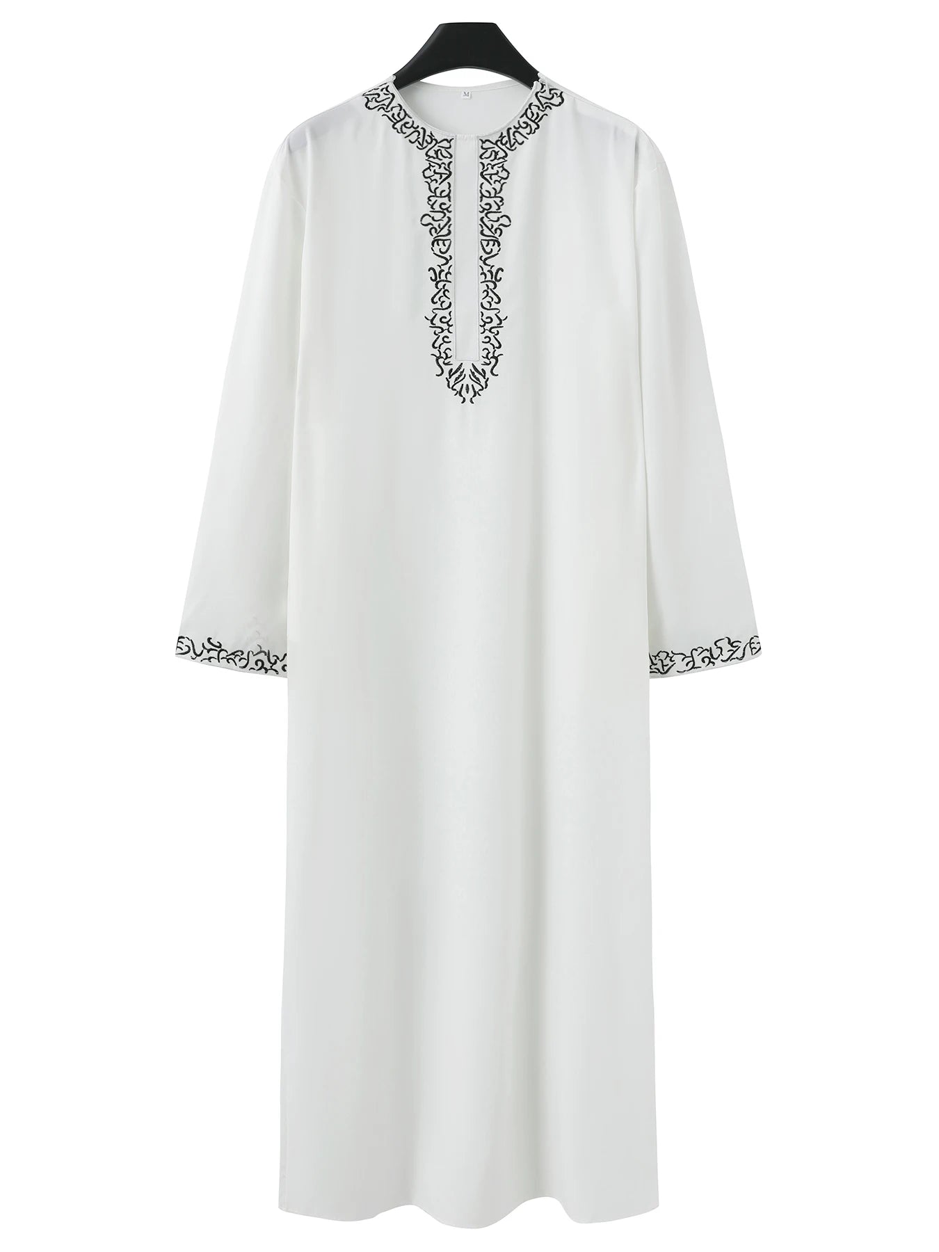 2024 New Men's Luxury White Muslim Moroccan Style Abaya Classic Embroidered Long Sleeve Formal Wear Islamic Arabic Thobe