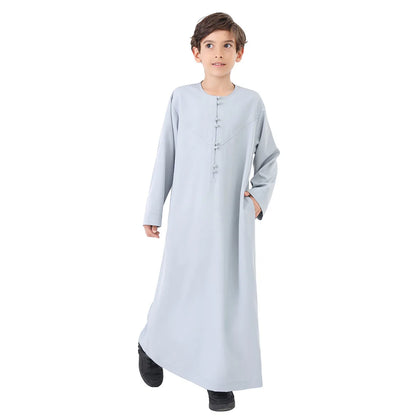 Muslim Saudi Kids Boys Dishdasha Long Sleeve Robe Thobe Dubai Islamic Abaya Middle East Arab Clothing Child Dress Kaftan Caftans