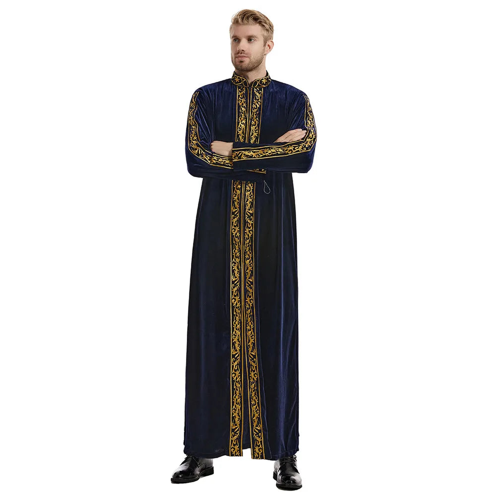 Ramadan Muslim Men Velvet Jubba Thobe Warm Kaftan Islam Clothing Eid Saudi Arabic Robe Thoub Thawb Dubai Abaya Dress Gown Abayas