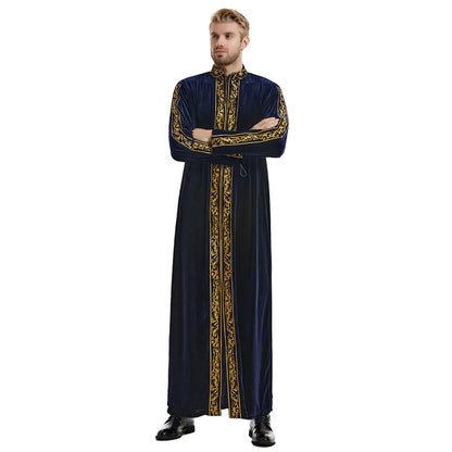 Ramadan Muslim Men Velvet Jubba Thobe Warm Kaftan Islam Clothing Eid Saudi Arabic Robe Thoub Thawb Dubai Abaya Dress Gown Abayas