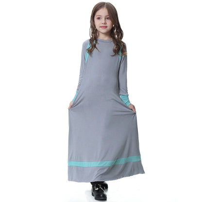 New Middle East Arab Dubai Children Ramadan Kaftan Robe Girls Long Sleeve Dress Kids Muslim Abaya Dress Islamic Party Clothing