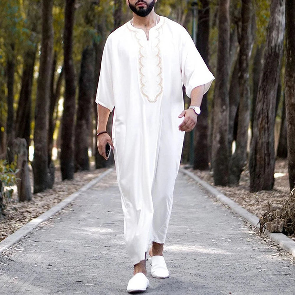 Mens Muslim Stripe Jubba Kaftan Dishdash Thobe Saudi Arab Muslim Clothing Long Sleeve Maxi Robe New Caftan Dubai Robe A50