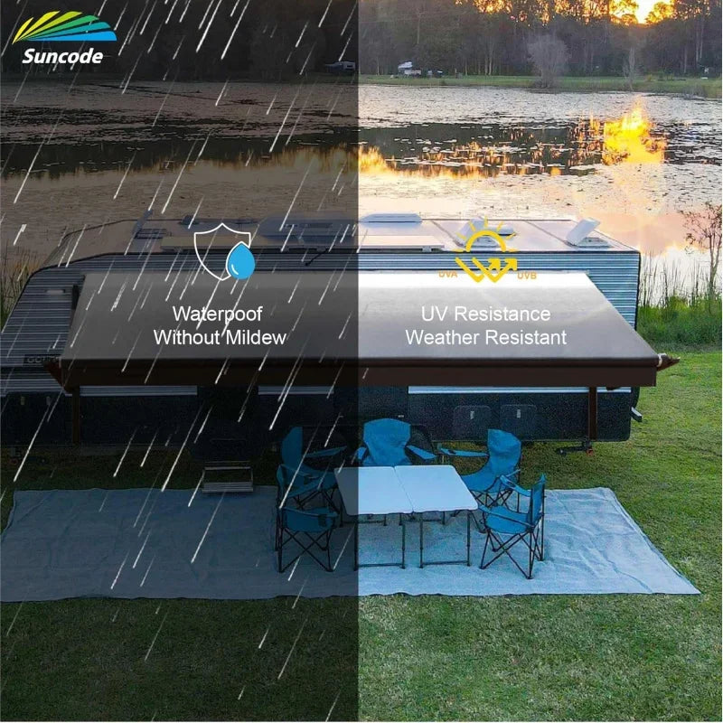 Black Motorized RV Awning Modular Retractable RV Electric Awning Complete Kit for RV 10 Black Frame-Black Fade Fabric