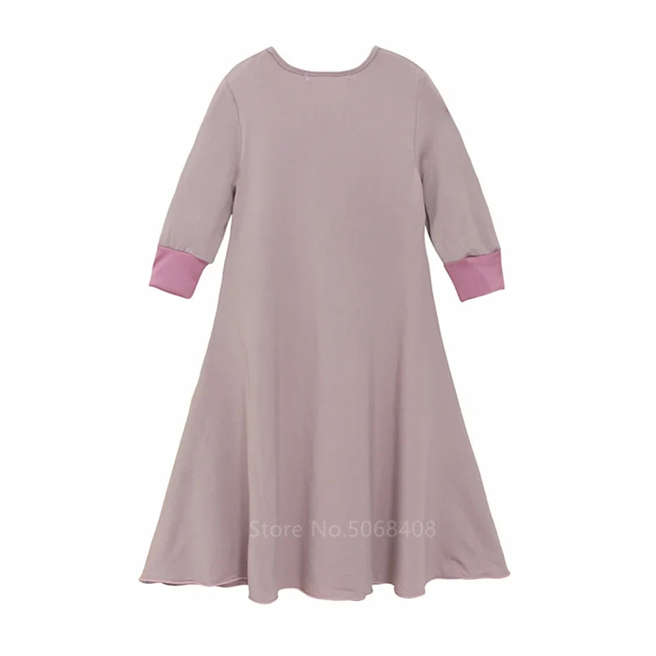 Muslim traditional clothing Islamic robe kids baby girls richer Saudi Arab Dubai solid abaya kaftan with ruffle bow hijab dress