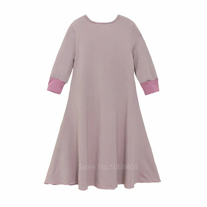 Muslim traditional clothing Islamic robe kids baby girls richer Saudi Arab Dubai solid abaya kaftan with ruffle bow hijab dress