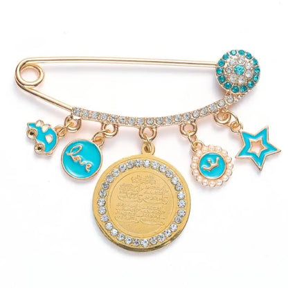 Exquisite Shiny Zircon Islamic Muslim Allah Brooch Arabian Religious Evil Eye Brooch Men Women Popular Clothing Matching Gifts