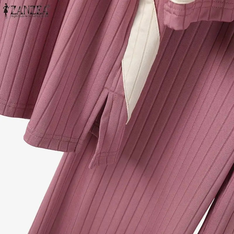 2024 ZANZEA Women Vintage Muslim Sets 2PCS Summer Islamic Clothing Eid Mubarek Ramadan Outifits Patchwork Blouse Trousers Suits
