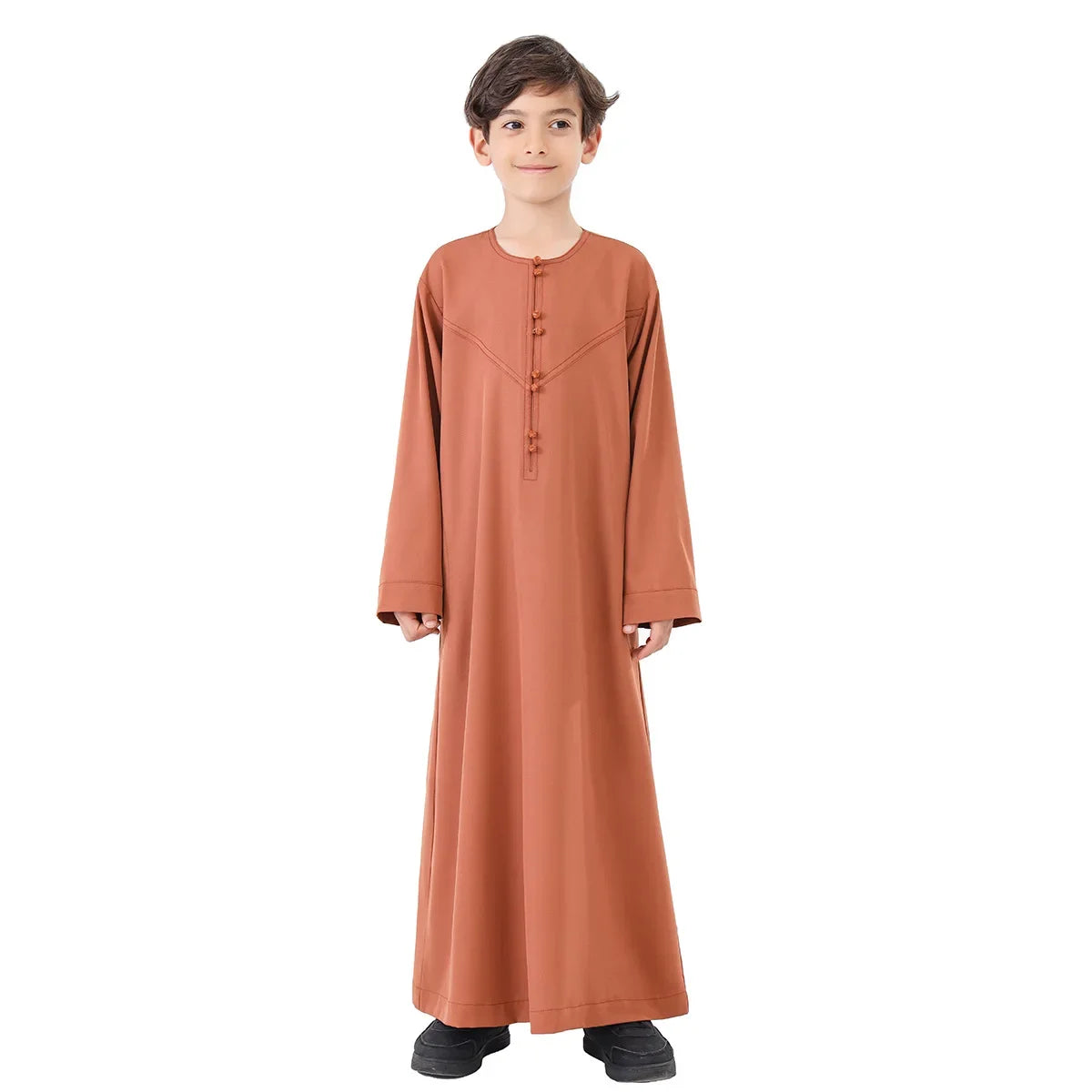 Ramadan Eid Muslim Solid Color Robe Islamic Arab Children Long Sleeve Dress Jubba Thobe Abaya Dubai Boys Clothing Turkey 2025