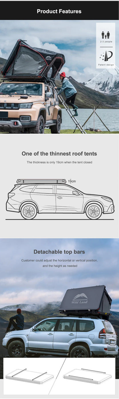 Wild Land Desert Cruiser Car Roof Top tent Hard Shell 4WD roof tent waterproof quick set up off road tent