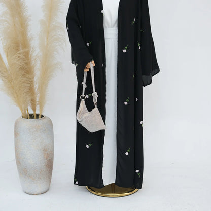 Flower Open Abaya Kimono Embroidery Muslim Abayas for Women Dubai Luxury Turkey Kaftan Hijab Robe Ramadan Eid Islamic Clothing