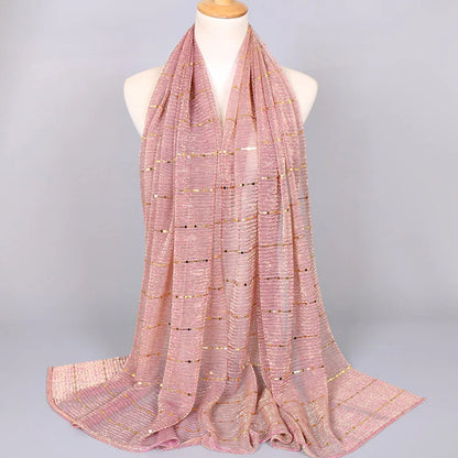 Glitter Women Gold Silk With Pearls Muslim Hijab Shawls And Wraps Islamic Turban Female Foulard Soft Thin Hijabs Head Scarf