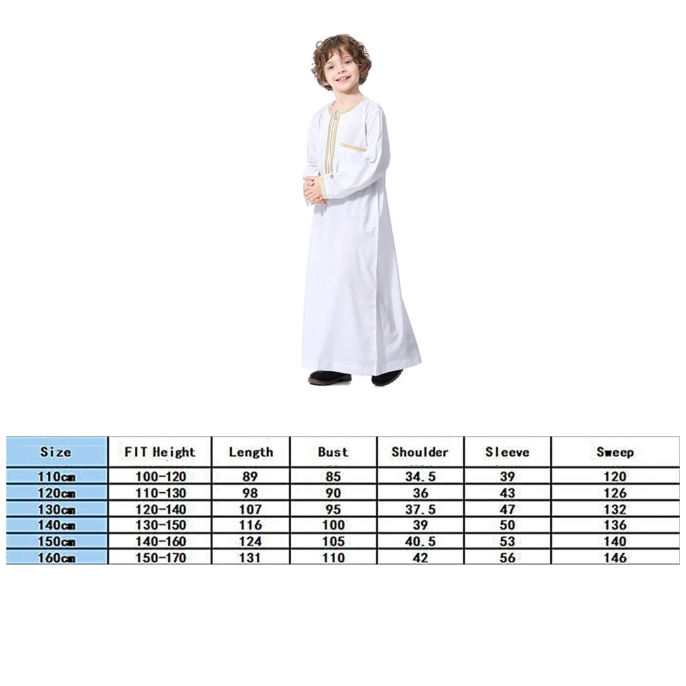 Muslim Saudi Arab Boys Robe Dishdasha Kids Abaya Kaftan Prayer Islam Clothing Long Sleeve Thobe Middle East Teenage Dress Dubai