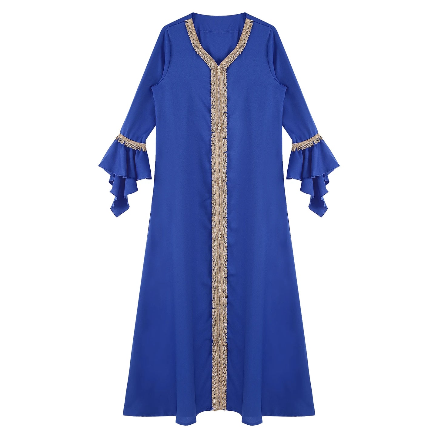 Elegant Womens Muslim Abaya Floor Length Robe V Neck Flared Sleeve Dress Halloween Witch Masquerade Gown Role Play Theme Party