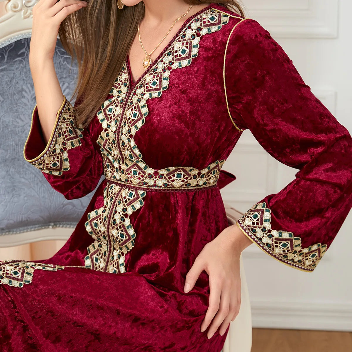 Abaya Muslim Maxi Long Sleeve Dress With Cap Women Diamond Arab Dubai Islamic Clothing Autumn New Loose Casual Turkey Robe