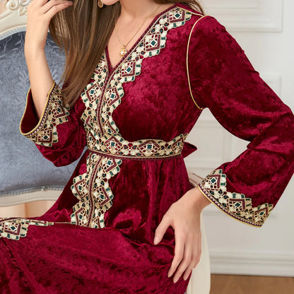 Abaya Muslim Maxi Long Sleeve Dress With Cap Women Diamond Arab Dubai Islamic Clothing Autumn New Loose Casual Turkey Robe
