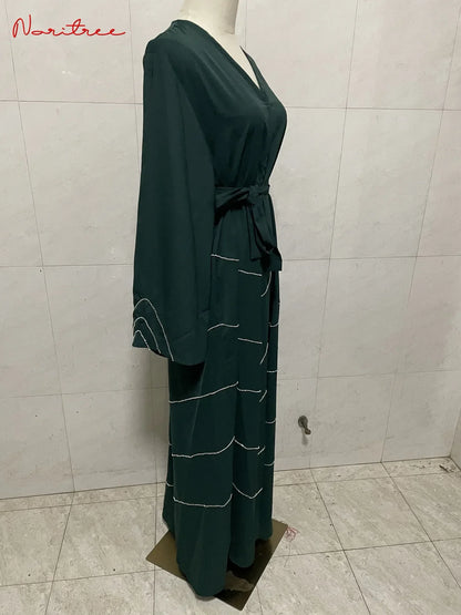 Hand made diamond beading Ramadan Eid Muslim dress long abayas robe fancy maxi French stylish modest Islamic wy1368 G1665