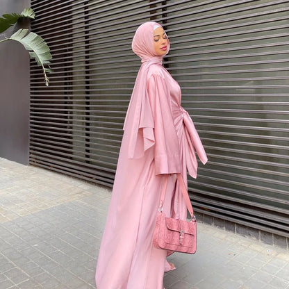 Latest fashionable modest 2 piece set Dubai Abaya design for Muslim Women Abaya Dress of Ethnic Clothing