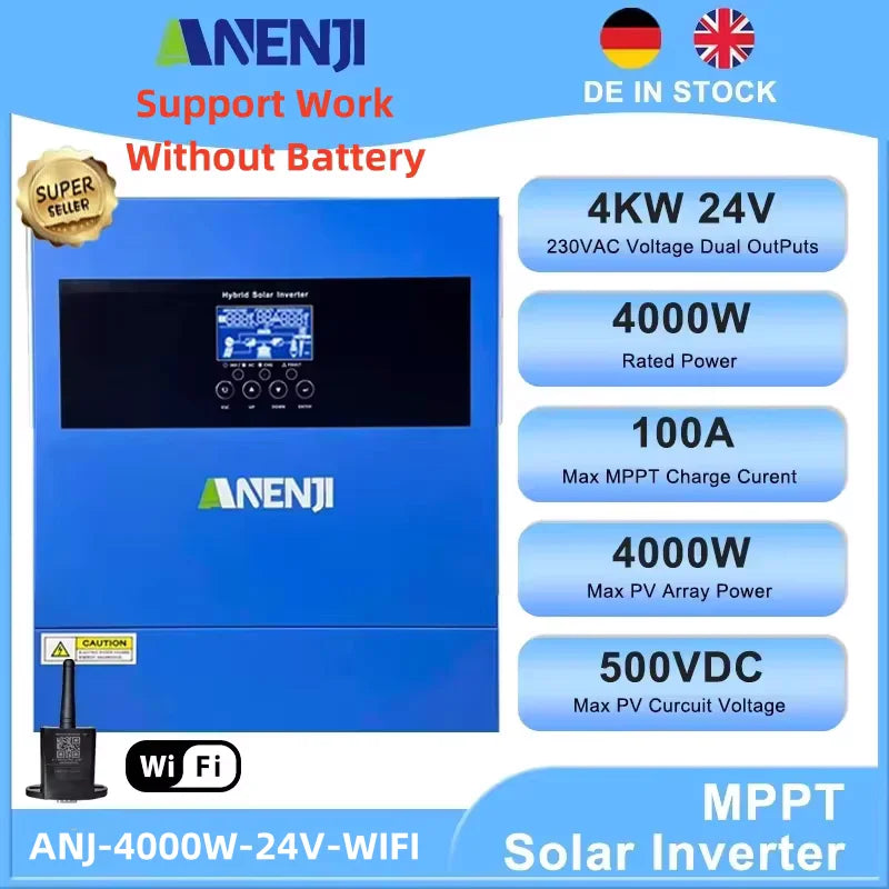 6.2KW 4KW Solar Inverter Hybrid 48V 24V Pure Sine Wave On Grid Off Grid MPPT 100A/120A Solar Charge Controller For PV 60-500V