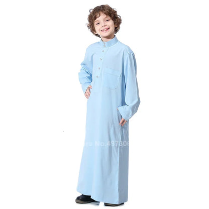 Muslim Robe Teenager Kids Saudi Arabia Pakistan Boy Thobe Middle East Full Sleeve Jubba Islamic Clothing Men Party Thobe Kaftan