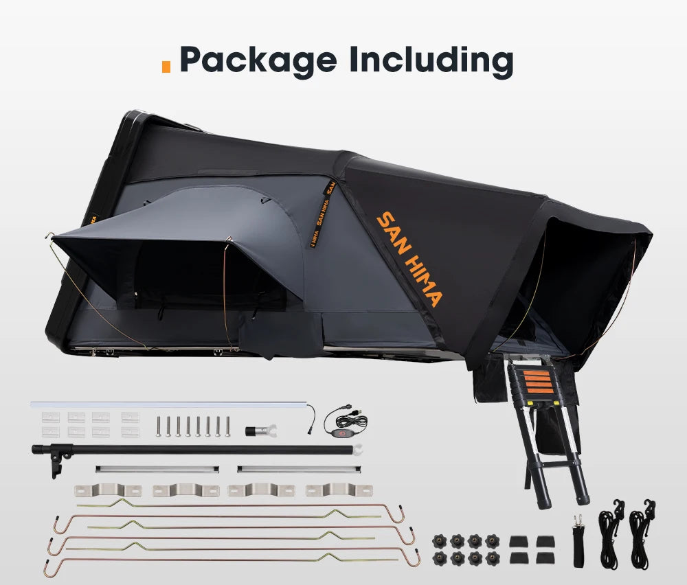 SAN HIMA UV Resistant Waterproof 4 Person Hard Shell Roof Top Tent ABS Clamshell Hardshell Car Rooftop Tent For 4x4 Camping