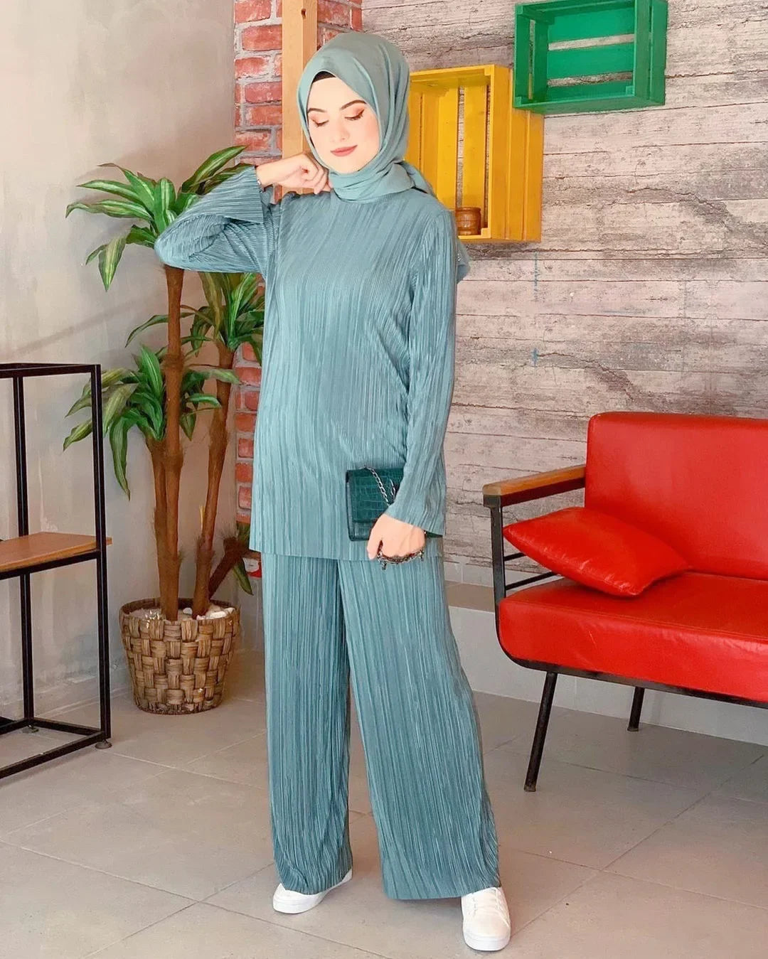 Muslim Sets Women Ramadan Abaya Turkey Dubai Hijab Two Piece Suits Prayer Dress Wide Leg Pants Jilbab Khimar Islamic Clothing