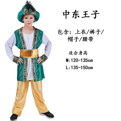Kids Arab Arabian Costume Middle East Costume Robe Boy Child Prince Clothes Halloween Carnival Cosplay Children Muslim Costumes