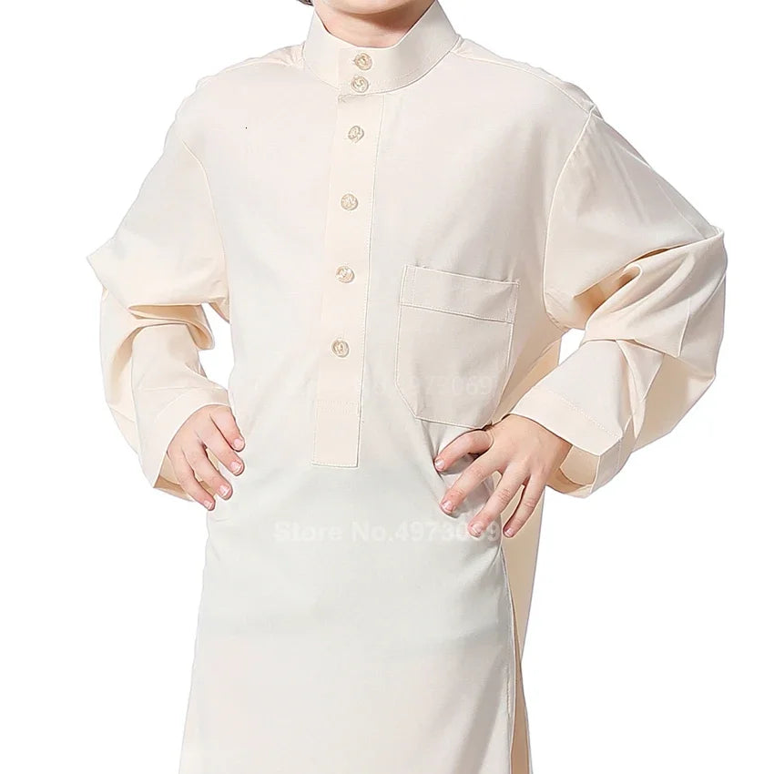 Muslim Robe Teenager Kids Saudi Arabia Pakistan Boy Thobe Middle East Full Sleeve Jubba Islamic Clothing Men Party Thobe Kaftan
