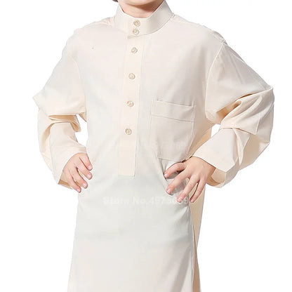 Muslim Robe Teenager Kids Saudi Arabia Pakistan Boy Thobe Middle East Full Sleeve Jubba Islamic Clothing Men Party Thobe Kaftan