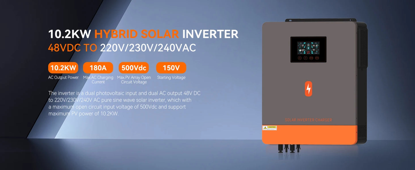 EU Stock 10.2KW 2MPPT Solar Power Inverter 48V 230V AC On/Off-Grid Built 160A MPPT Solar Charger Support Lifepo4 Pure Sine Wave