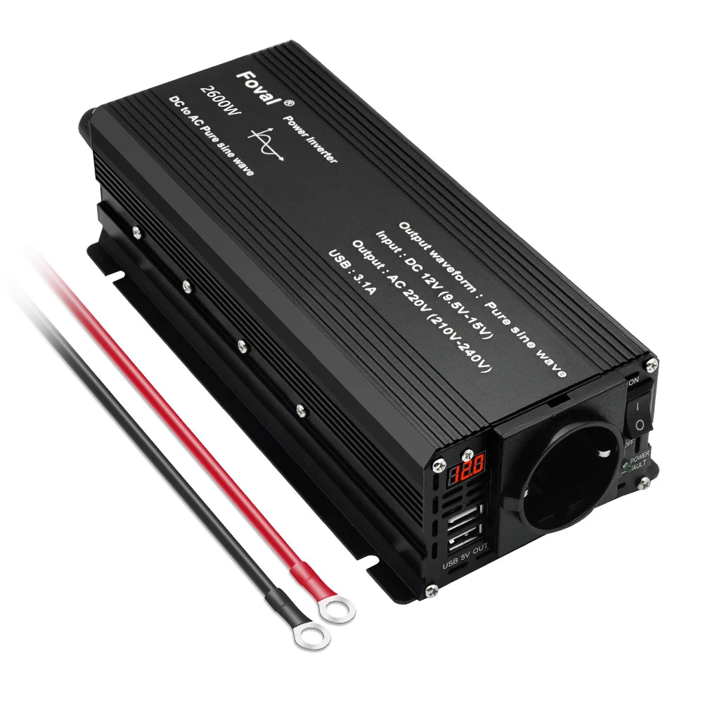 Pure Sine Wave 1000W 1500W 2200W 2600W DC 12V To AC 220V Car Power Inverter Adapter Converter With 3.1A Dual USB EU/Universal