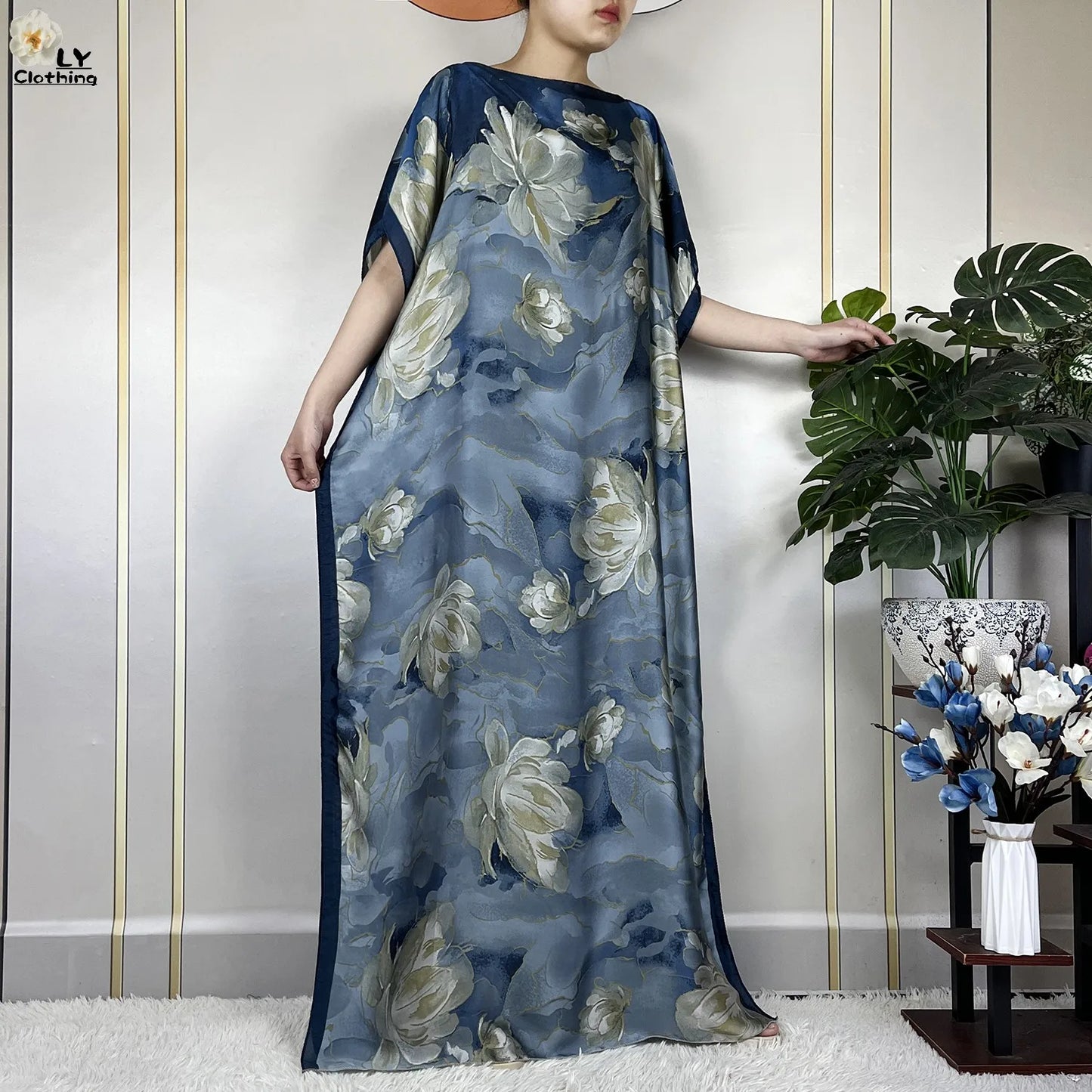 Muslim Abayas For Women 2023 New Fashion Printed Silk Soft Loose Femme Elegant Robe African Maxi Party Dresses With Belt Turban